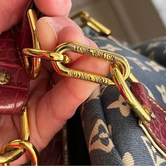 Iconic Monogram sturdy denim Canvas Shoulder Bag - Navy-Red-White gold hardware - Picture 5 of 16